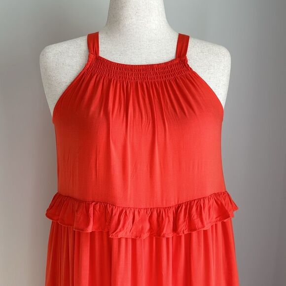 NWT Vivimos Women’s Tangerine Sunset Halter Tiered Maxi Dress Boho Size M - Picture 4 of 9